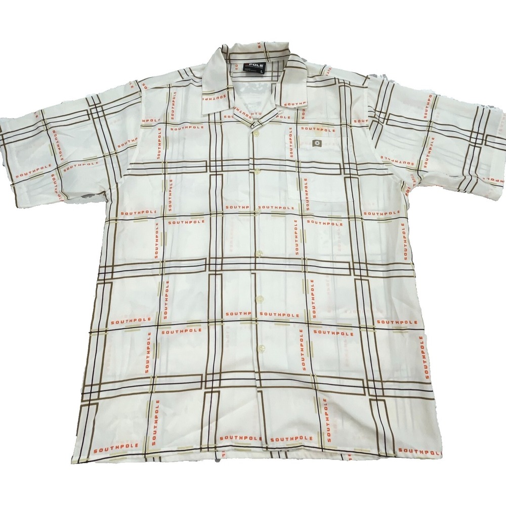 Vintage South Pole Shirt Men Large White Button Up Baggy Rap Hip Hop‎ Y2K 00s *